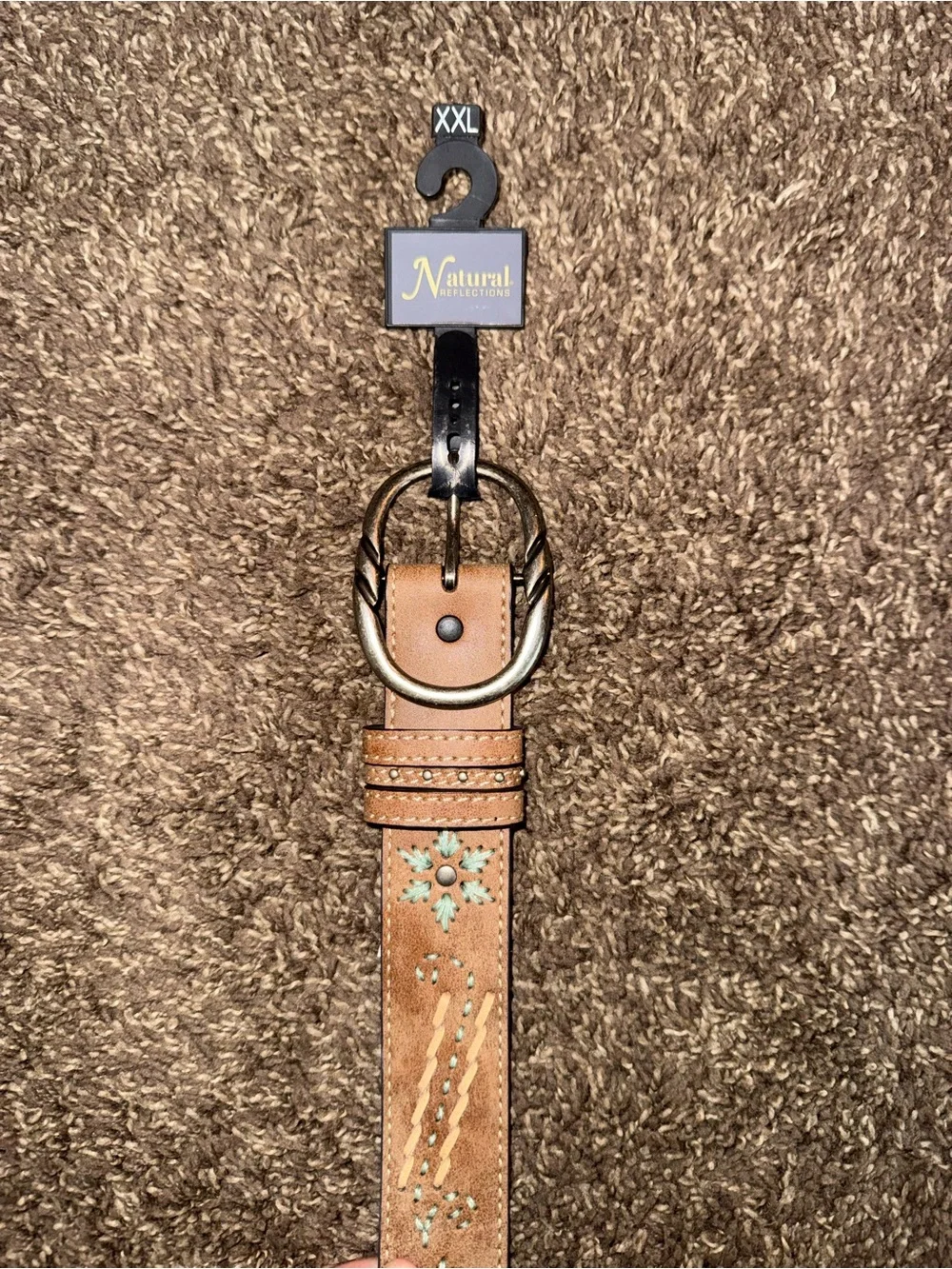Nautica Brown Suede Belt with Turquoise Floral Embroidery - XXL